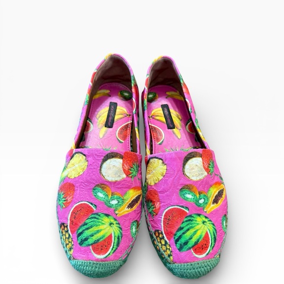 Dolce & Gabbana Pink Vibrant Colorful Tropical Fruit Espadrilles EU 38 US 8 - Picture 7 of 14